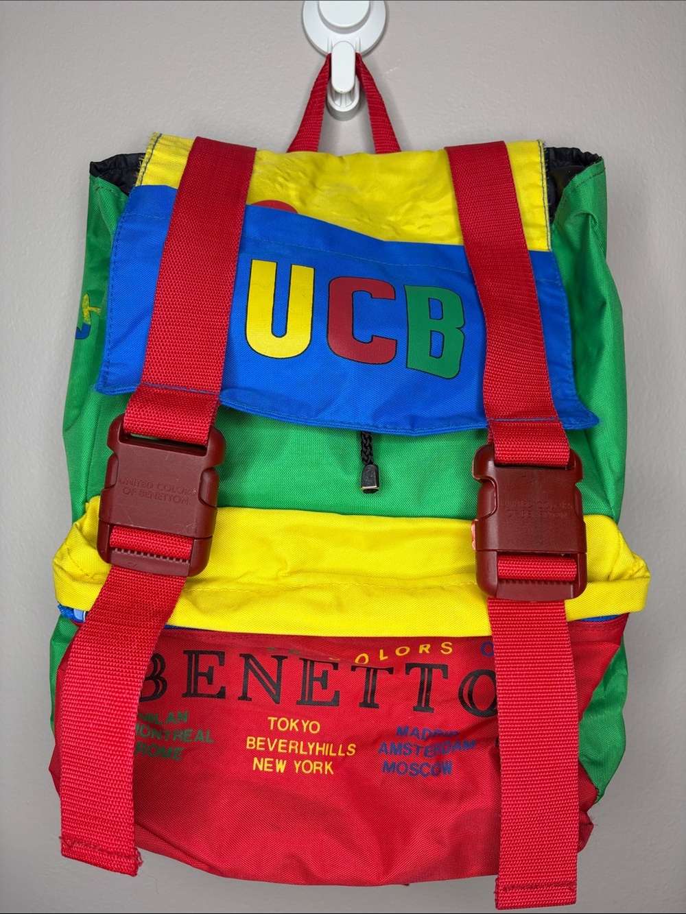Vintage United Colors of Benetton Colorblock Backpack 90s UCB